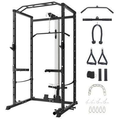 1600 Lbs Power Cage for Home Gym with Cable Cross-Over System, LAT Pull Down Workout Strength Training Weight Cage for Multiple Functions, Exercise
