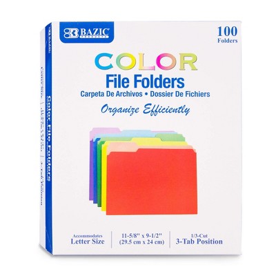 BAZIC PRODUCTS BAZIC 1/3 Cut Letter Size Color File Folder (100/Box)
