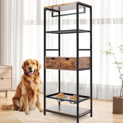 Gulches dog feeding station,3 Height Adjustable Raised Dog Bowls, Dog Feeder Station for Large Medium Dogs Cats, Dog Storage with shelves