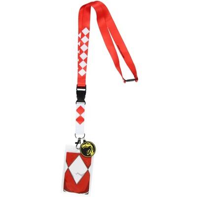 Power Rangers Red Ranger ID Lanyard Badge Holder w Tyrannosaurus Rubber Pendant