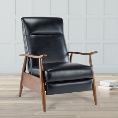 Faux Leather Wood Arm Recliner with Cushioned Headrest, Drop-In Coil Seating, and 3-Position Recline