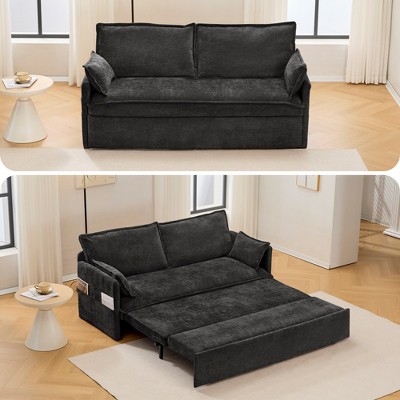 TIRAMISUBEST 59.5 inch Pull Out Sofa Bed Corduroy Convertible Sleeper Couch Side Storage USB C Port 800 lb Capacity 4 Pillows Living Room