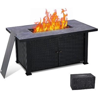 52" Rectangle Propane Fire Pit Table, Steel & Iron Construction, 50,000 BTU, Black