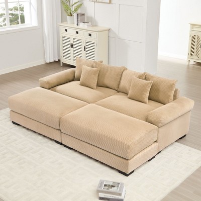 82.6" Oversized Cloud Modular Sectional Couch, Corduroy Fabric, Extra-Wide Armrests, Throw Pillows, Ergonomic Design