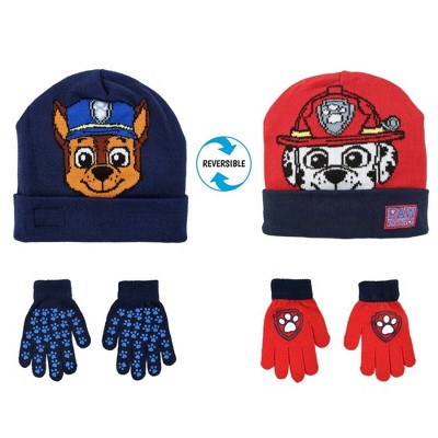Paw Patrol Reversible Boys Winter Hat and Mittens/Gloves Set, Ages 2-7