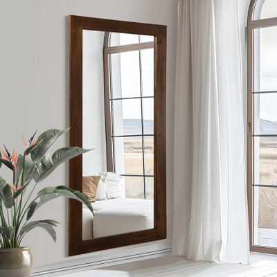 71x31 inch Solid Wood Straight Edge Rectangular Walnut Color Full-length Mirror (without Bracket)