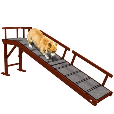 PawHut Dog Ramp, Dog Stairs for Small, Medium, Large Dogs, Pet Stairs for Bed, Couch, with Removable Guardrails, Non-Slip Surface, Brown