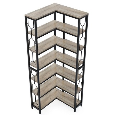 Resenkos Bookshelf, Bookcase Standing Shelf Unts,7-Tier Corner Bookshelf, Industrial Corner Etagere Bookcase,Gray