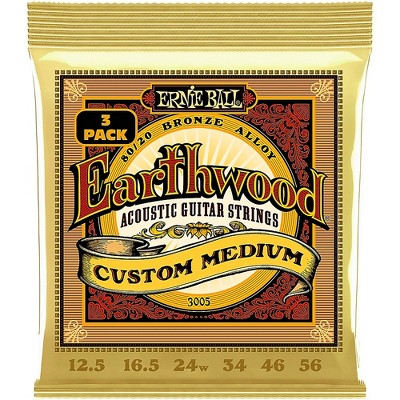 Ernie Ball Earthwood Custom Medium 80/20 Bronze Acoustic Guitar Strings 3 Pack 12.5 - 56