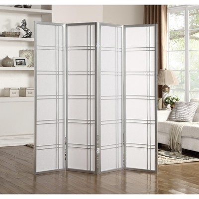 Roundhill Furniture Seto 4-Panel Room Divider Screen, Silver