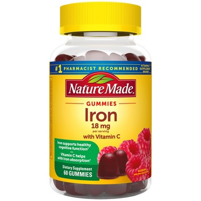 Nature Made Iron Supplement 18mg Per Serving with Vitamin C Gummies - Raspberry Flavored - 60ct