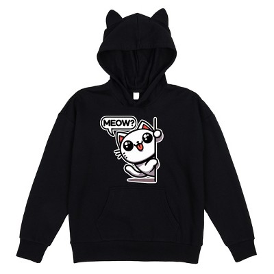 Chibi Cat Meow Youth Girl's Black Long Sleeve Cosplay Hoodie With 3D Ears