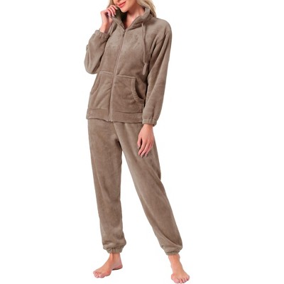 INSPIRE CHIC Women's Pajama Set Fleece Long Sleeve Fluffy Loose Plush Pants with Pockets Warm Winter Sleepwear