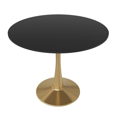 LeisureMod Bristol 31" Round Dining Table – Modern MDF Top Accent Café Table & Sturdy Steel Gold Pedestal Base for Kitchen and Small Spaces