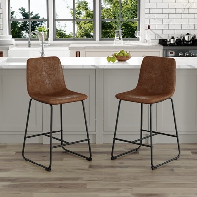 MOEPISY Set of 2 Retro Brown Suede Bar Chairs, Comfortable Stools Suitable for Industrial and Vintage Style Settings