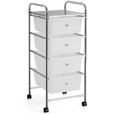 Costway 4-Drawer Cart Storage Bin Organizer Rolling w/Plastic Drawers Yellow\Clear\Multicolor\Rainbow