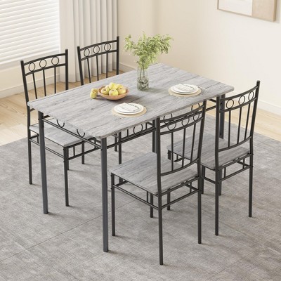 Vipbear Dining Table Set for 4 with 1.6" Thick Tabletop, 5-Piece Kitchen Table Set, Space-Saving Dining Room Kitchen Table Chair Set