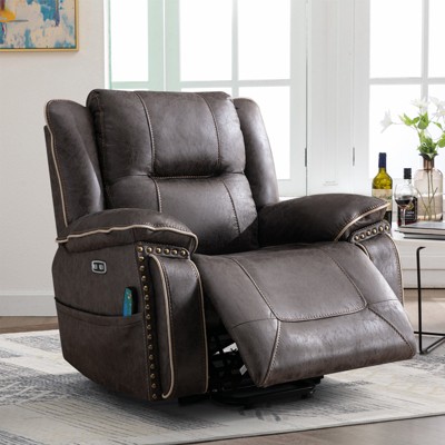 Bestier Massage & Heat Recliner Chair, Wide Leather Upholstered Swivel Lounger with Cup Holder and Pocket, Grey