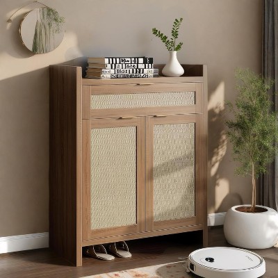 Shoe Storage Cabinet, Shoe Cabinet Storage for Entryway 41" Tall, Ratten Shoe Cabinet with Doors and Drawer, Adjustable Shelves