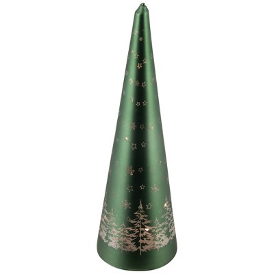 Northlight LED Lighted Snowy Forest Glass Christmas Cone Tree Decoration  - 11.5"