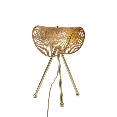 VidaLite Sovev Table Lamp: Bohemian Rattan Shade, Dimmable, Brass Finish, G9 Base