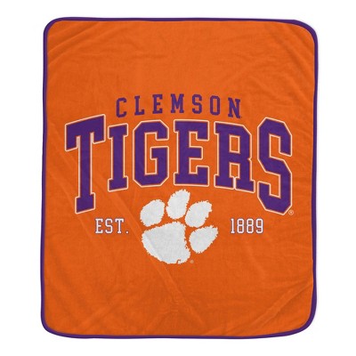 NCAA Clemson Tigers Vintage Arch Block Flannel Fleece Blanket: Sports Team Logo Plush