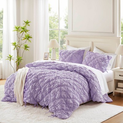 NicBex 2/3 PCS Textured Floral Comforter Set with Bow Tie Accents,All-Season Soft Microfiber Quilt Set with Puffy Embroidered Comforter & Sham