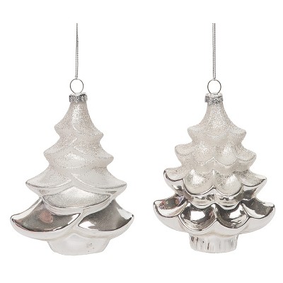 Transpac 5 Inch Multicolored Glass Christmas Tree Ornaments Set of 2 Perfect Holiday Decor