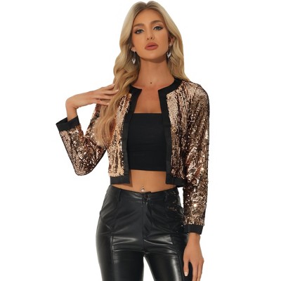 Allegra K Women's Party Sparkly Sequin Cropped Jacket