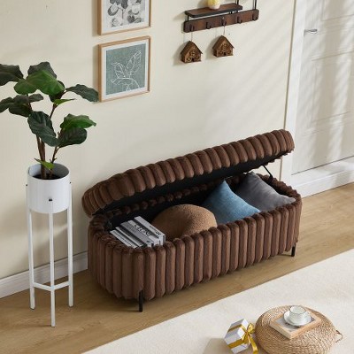 PAGED Upholstered Round Pouf Ottoman, Portable Foot Rest Ottoman Bench, Lightweight Faux Fur Footstool, Ideal as Entryway Bench or Extra Seating