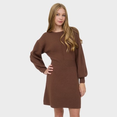 August Sky Women's Ribbed Waist Sweater Dress with Back Tie