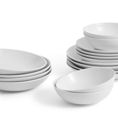 Gordon Ramsay Maze Dinnerware Set White, 16 Piece Set with Pasta Bowls