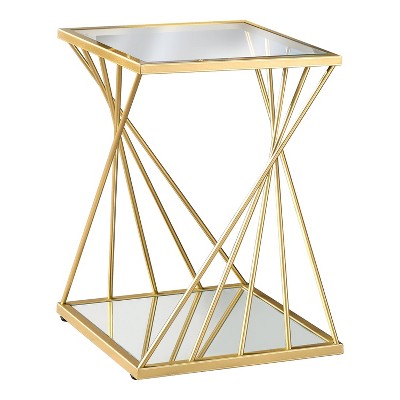 24/7 Shop At Home Rathlin Glass Top Side Table with Glass Top Gold