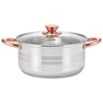Lexi Home 4.4 Quart Matte Stainless Steel Casserole Pot with Polished Stripes