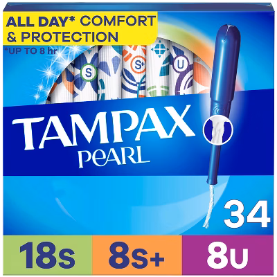 Tampax Pearl Triple Pack with Super/Super Plus/Ultra Absorbency Unscented Plastic Tampons - 34ct