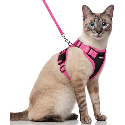 rabbitgoo Cat Harness and Leash Set, Escape , Easy Control Breathable Kitten Jacket with Reflective Strips, Black & Rose Pink, S