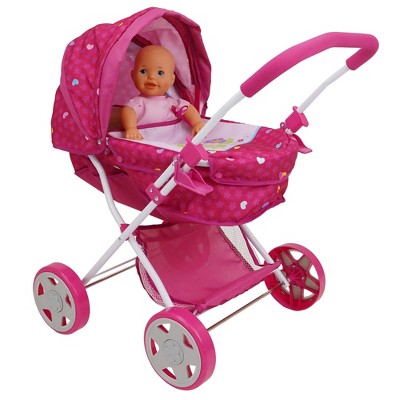 Garden Pram N Doll Set - 14" Baby Doll & Folding Pram Set, Kids Pretend Play 3+