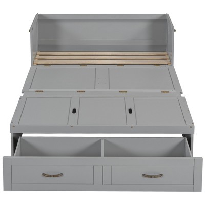 CLIHOME Full Size Murphy Bed with USB Ports, Large Drawers and Metal Handles