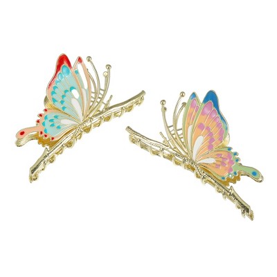 Unique Bargains Women's Butterfly Metal Hair Claw Clip Gold Tone 2 Pcs