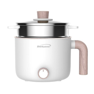 Brentwood 1.6-Qt. Multi-Function Electric Hot Pot Cooker with Stainless Steel Food Steamer and Ceramic Non-Stick Coating, White, HPS-3172W
