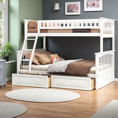 Merax Convertible Twin over Full Bunk Bed with Built-in Storage Drawers