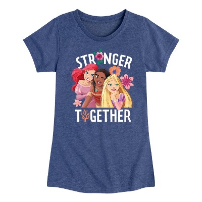 Girls' - Disney Princess - Moana Rapunzel Ariel Stronger Together Fitted Short Sleeve Graphic T-Shirt
