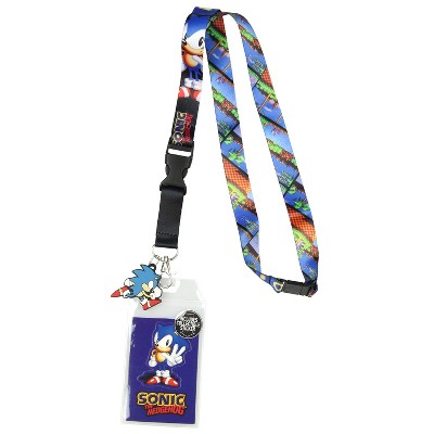 Sonic The Hedgehog Lanyard ID Badge Holder Classic Video Game Design w/ Rubber Charm and Collectible Sticker Multicoloured