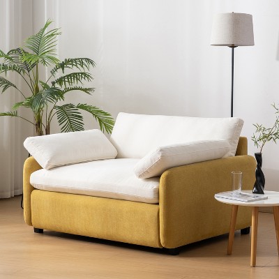 Modern Oversized Chenille Accent Chair with Color-Blocking Design & Pillows, Comfy Armchair Single Sofa – ModernLuxe