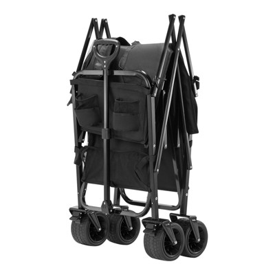VEVOR Double Decker Wagon Collapsible, 400L Heavy Duty Folding Wagon Cart, Extended Long Garden Cart with All-Terrain Wheels, Black