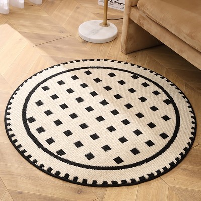 Zarkea® 39" x 39" Round Modern Abstract Mat, Black & White Geometric Pattern, Washable Microfiber Non-Slip Rug for Indoor/Outdoor Use