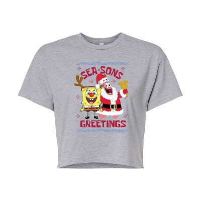 Women's - SpongeBob SquarePants - Seasons Greetings Bikini Bottom Cropped Graphic T-Shirt