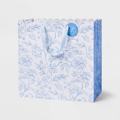 Large Square Floral Wedding Gift Bag with Tag Blue/White - Spritz™