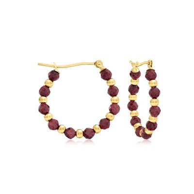 Ross-Simons 4.90 ct. t.w. Ruby Bead Hoop Earrings in 14kt Yellow Gold