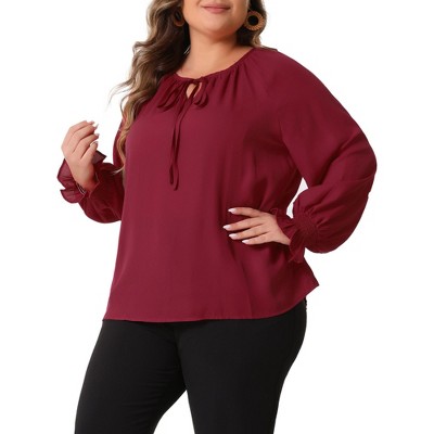 Agnes Orinda Women's Plus Size V-Neck Drawstring Long Sleeve Casual Blouses